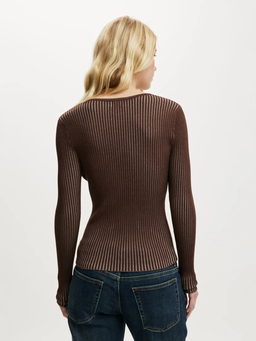 COTTON ON Áo Len Dài Tay Nữ-Two Tone Rib Keyhole Knit