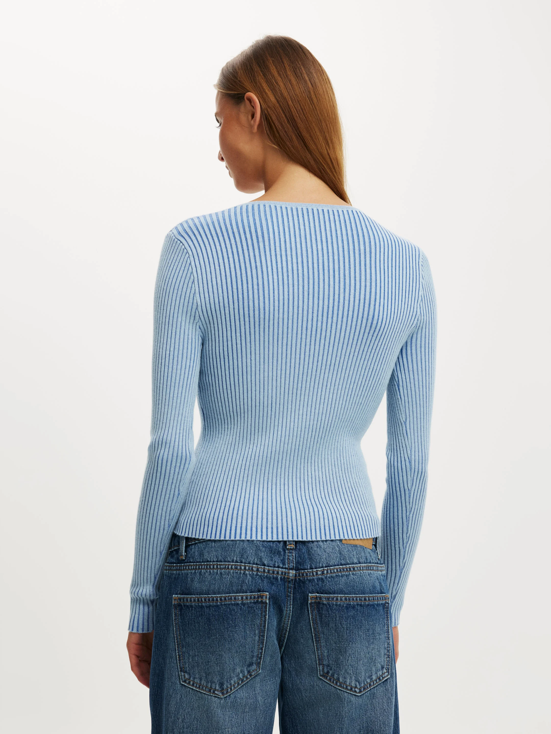 COTTON ON Áo Len Dài Tay Nữ-Two Tone Rib Keyhole Knit