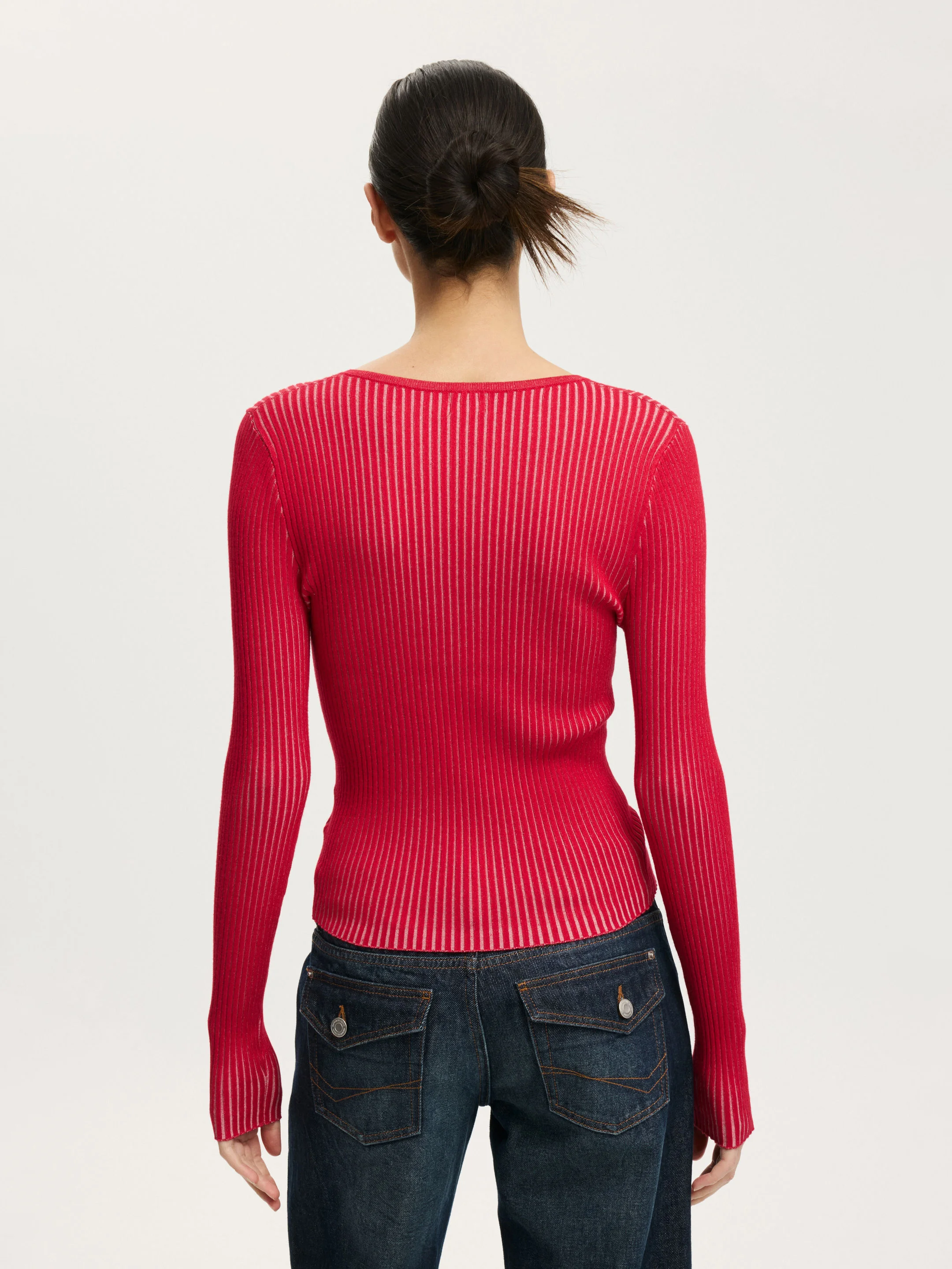 COTTON ON Áo Len Dài Tay Nữ-Two Tone Rib Keyhole Knit