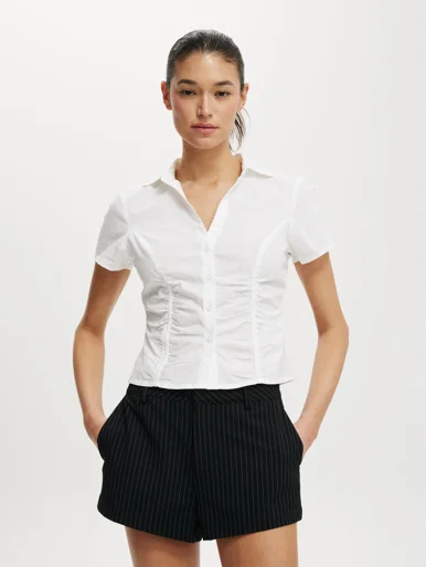 COTTON ON Áo Sơ Mi Ngắn Tay Nữ - Maya Rouched Shirt