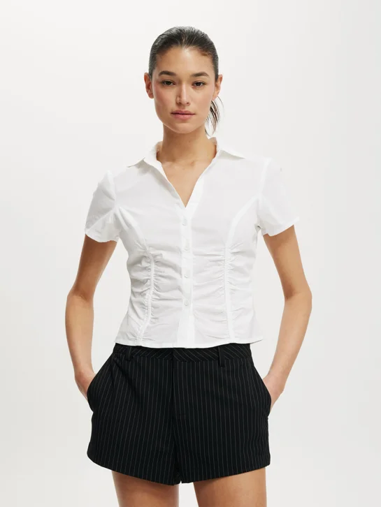 COTTON ON Áo Sơ Mi Ngắn Tay Nữ - Maya Rouched Shirt