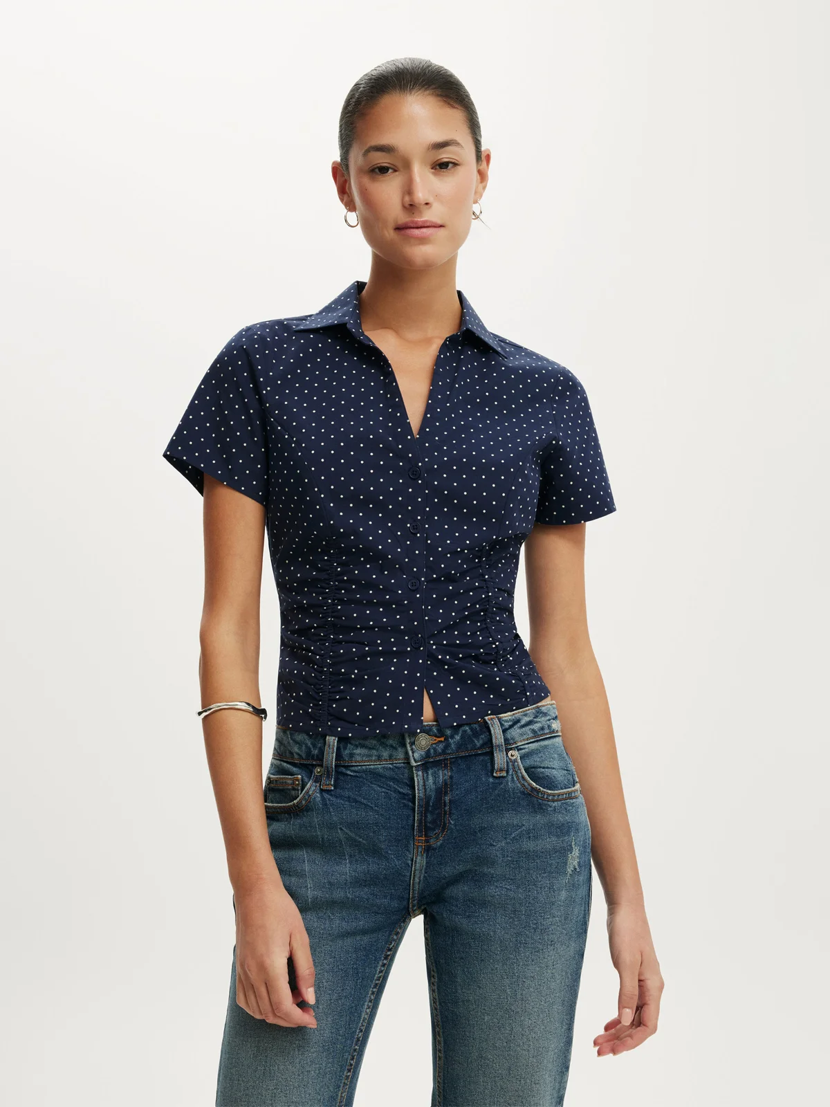 COTTON ON Áo Sơ Mi Ngắn Tay Nữ - Maya Rouched Shirt