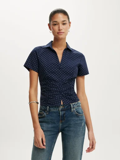 COTTON ON Áo Sơ Mi Ngắn Tay Nữ - Maya Rouched Shirt
