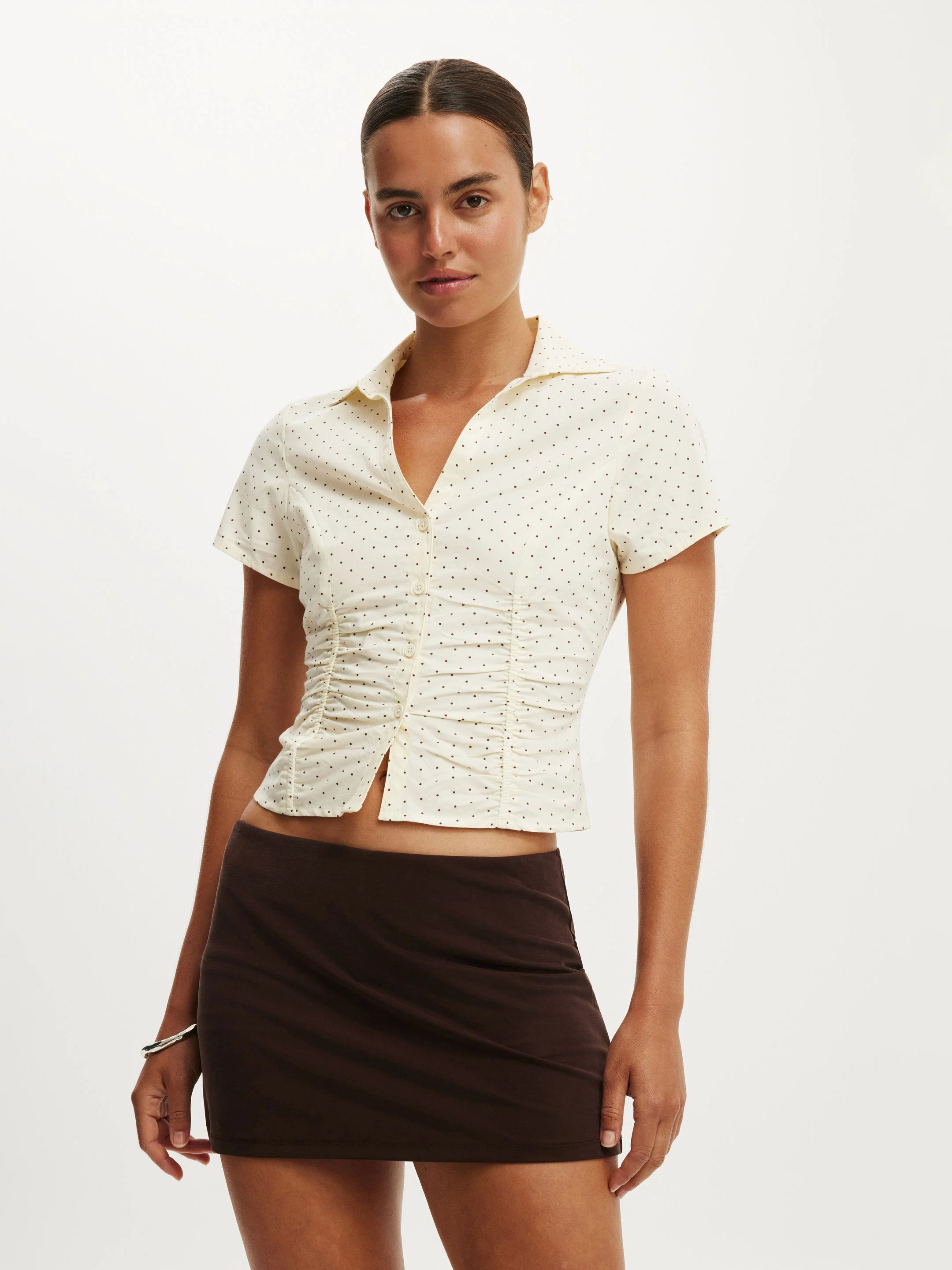 COTTON ON Áo Sơ Mi Ngắn Tay Nữ-Maya Rouched Shirt