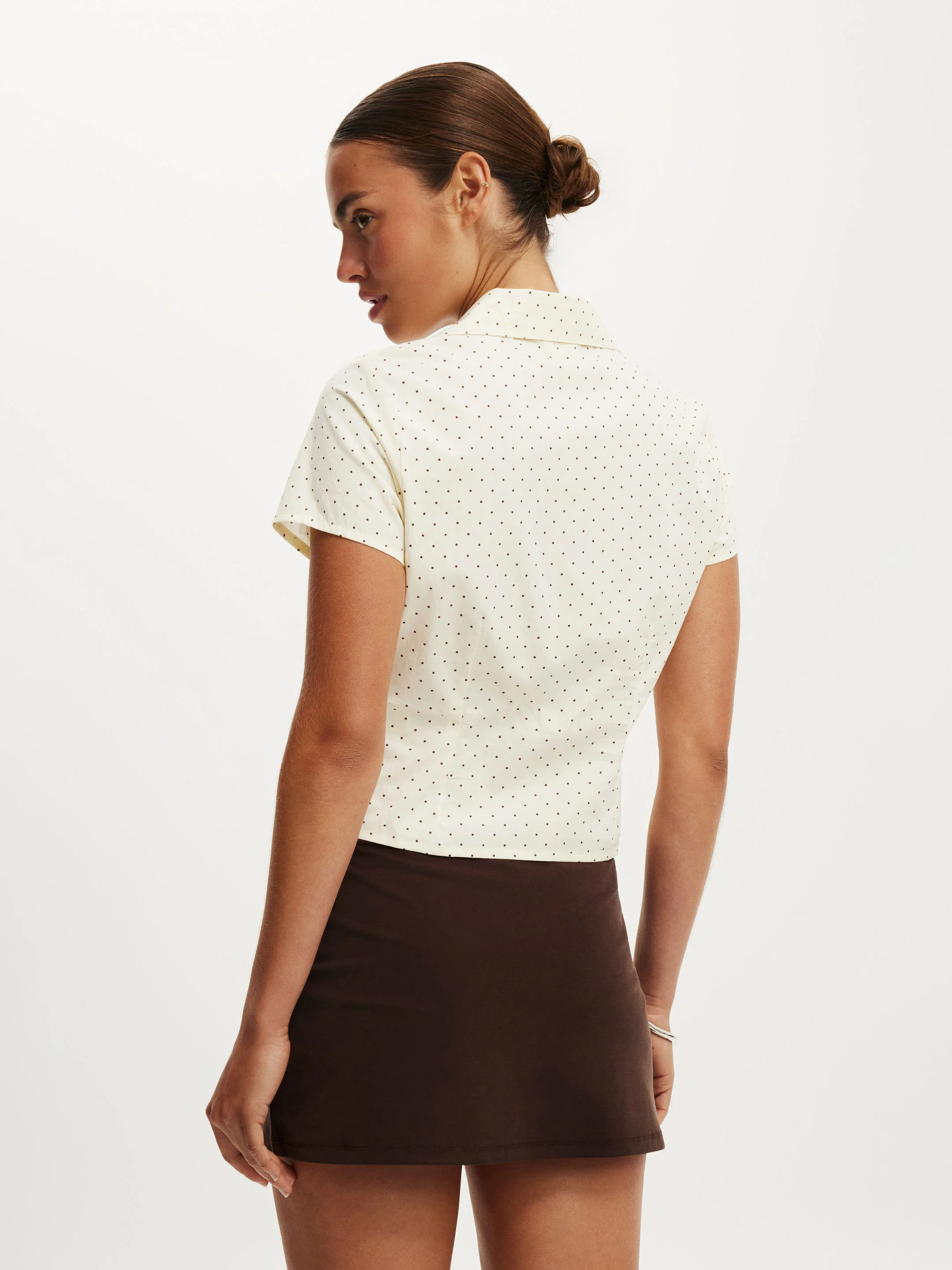 COTTON ON Áo Sơ Mi Ngắn Tay Nữ-Maya Rouched Shirt