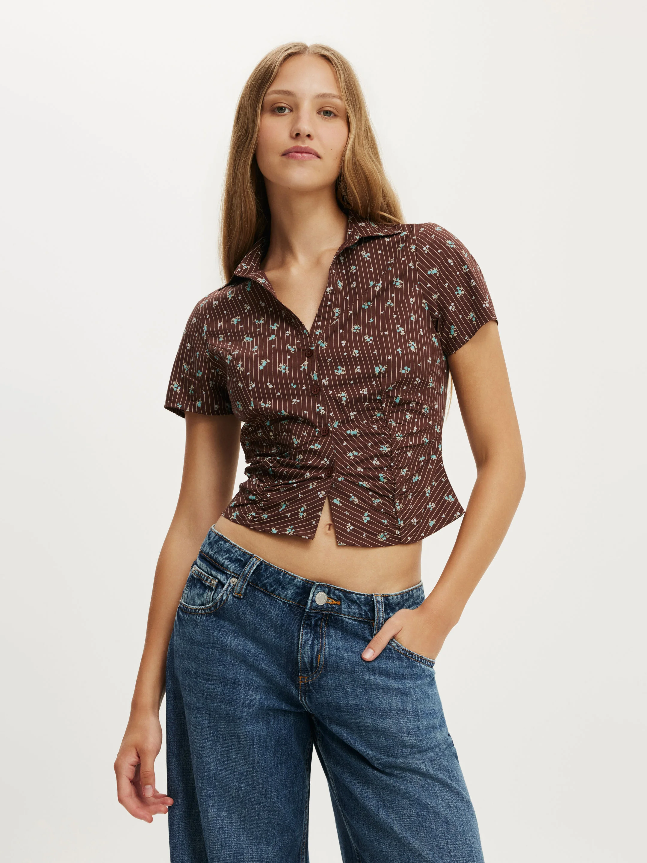 COTTON ON Áo Sơ Mi Ngắn Tay Nữ - Maya Rouched Shirt