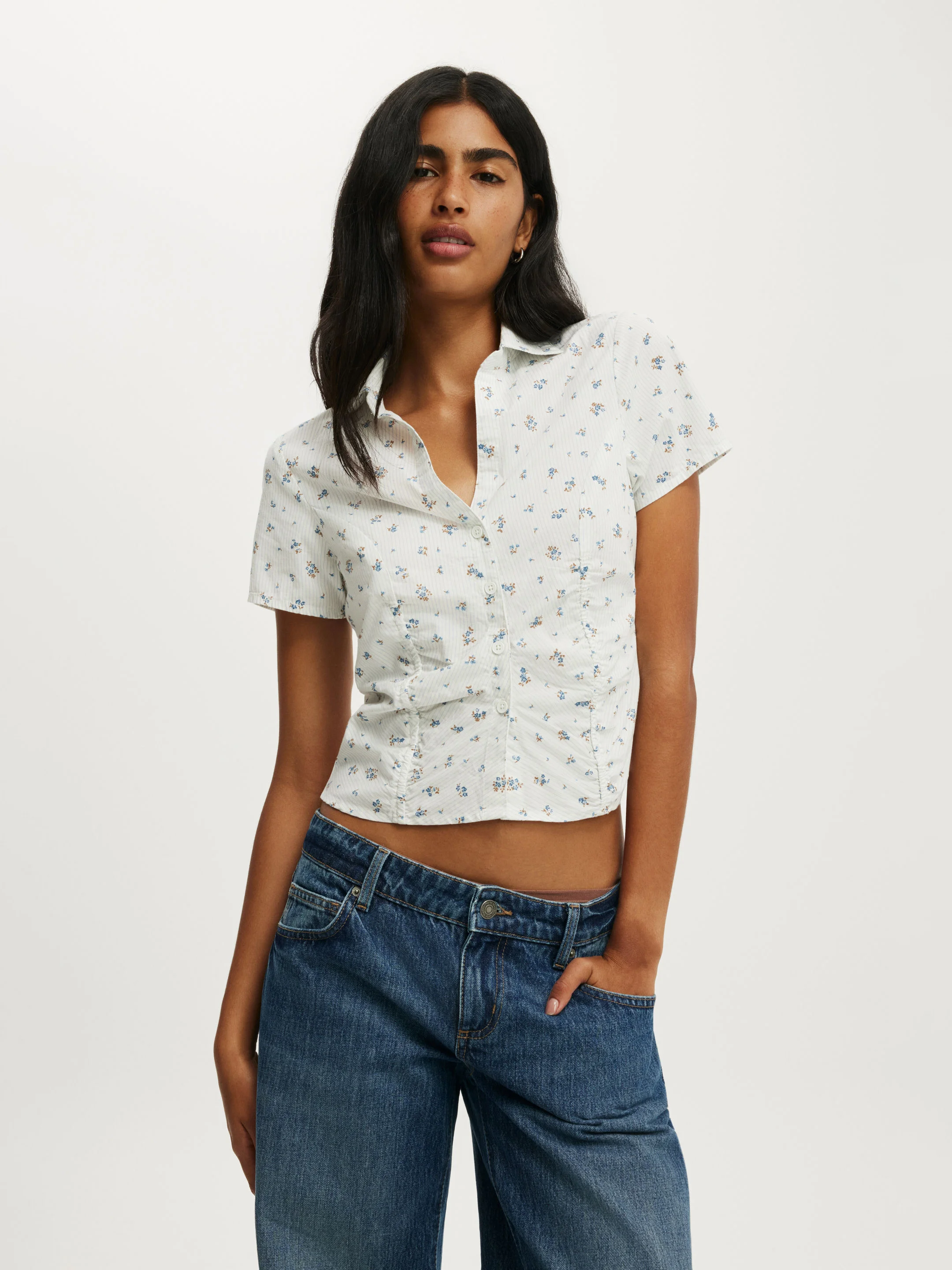 COTTON ON Áo Sơ Mi Ngắn Tay Nữ - Maya Rouched Shirt