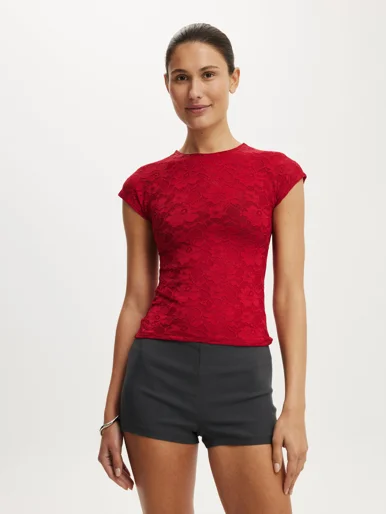 COTTON ON Áo Kiểu Tay Ngắn Nữ-Asha Mesh Short Sleeve Tee