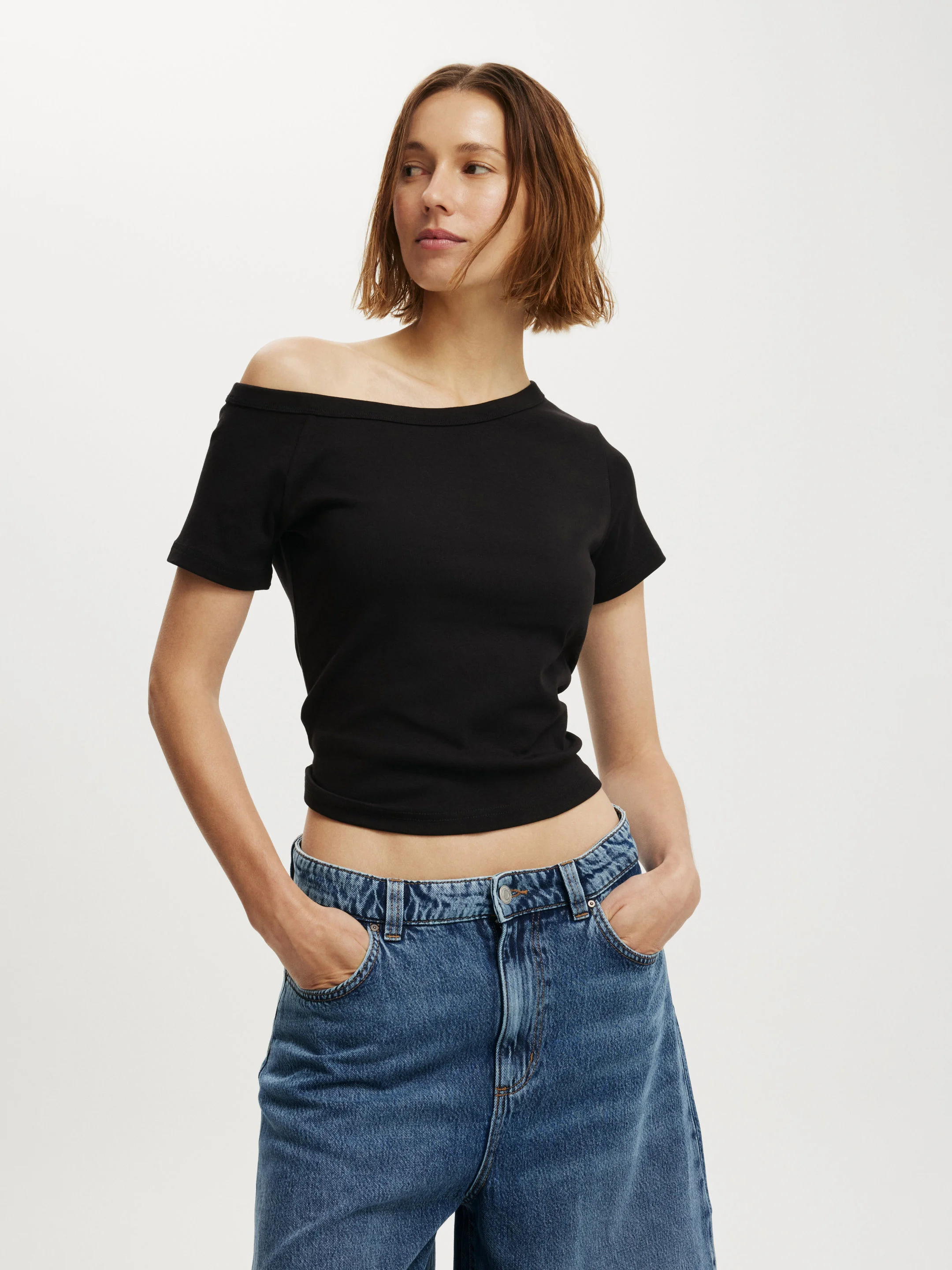 COTTON ON Áo Thun Lệch Vai Nữ-Arlie Asymmetric Short Sleeve