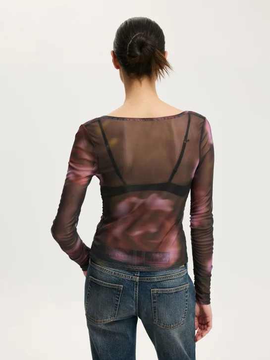 COTTON ON Áo Kiểu Dài Tay Nữ-Alix Mesh Button Through Long