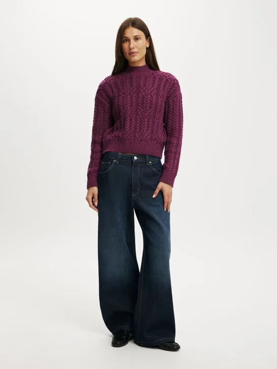 COTTON ON Áo Len Dài Tay Nữ - Boxy Mock Neck Knit Sweater