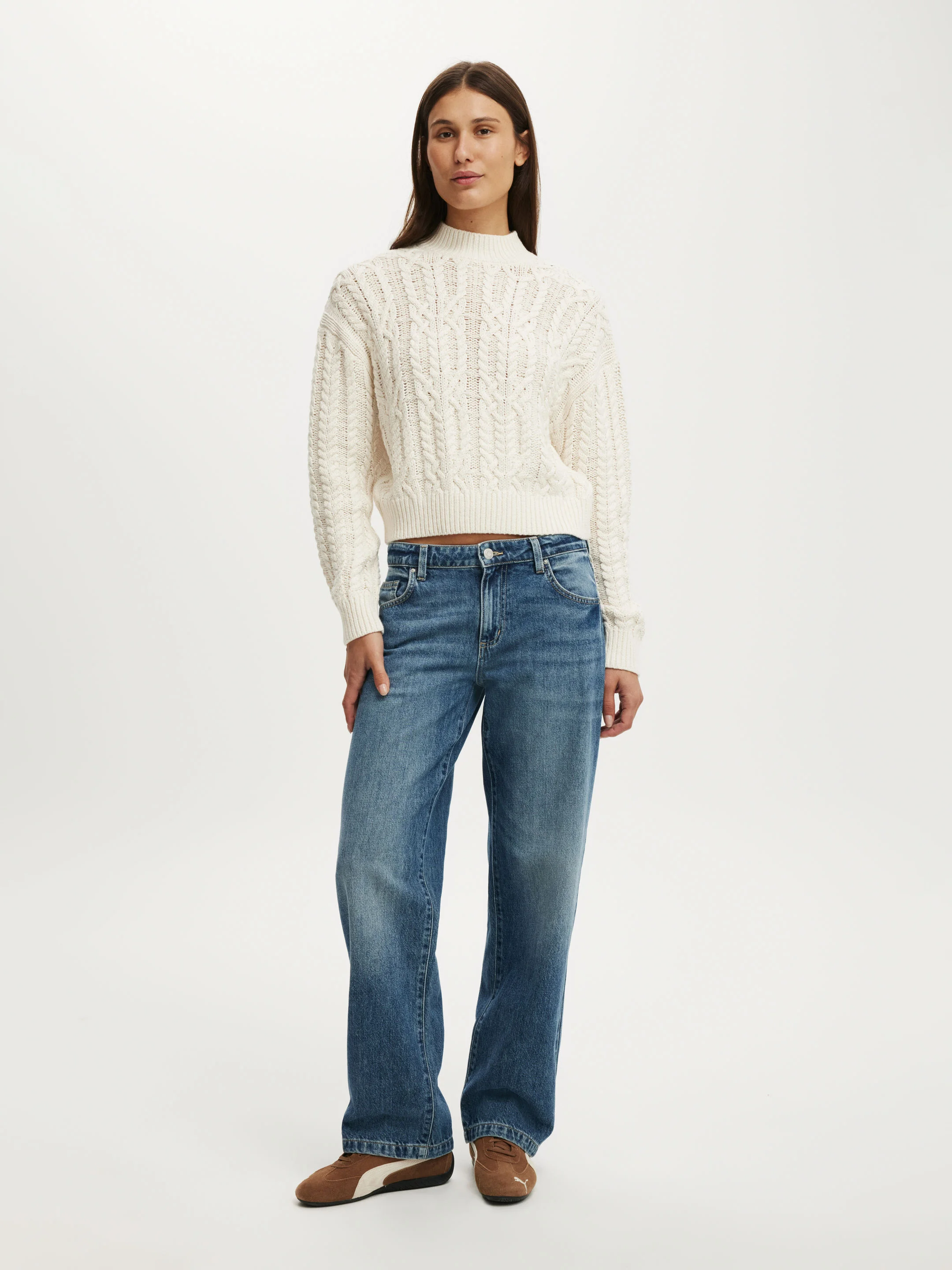 COTTON ON Áo Len Dài Tay Nữ - Boxy Mock Neck Knit Sweater