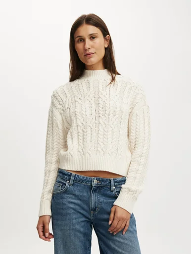 COTTON ON Áo Len Dài Tay Nữ - Boxy Mock Neck Knit Sweater