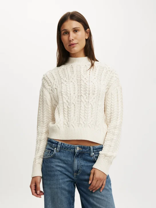 COTTON ON Áo Len Dài Tay Nữ - Boxy Mock Neck Knit Sweater