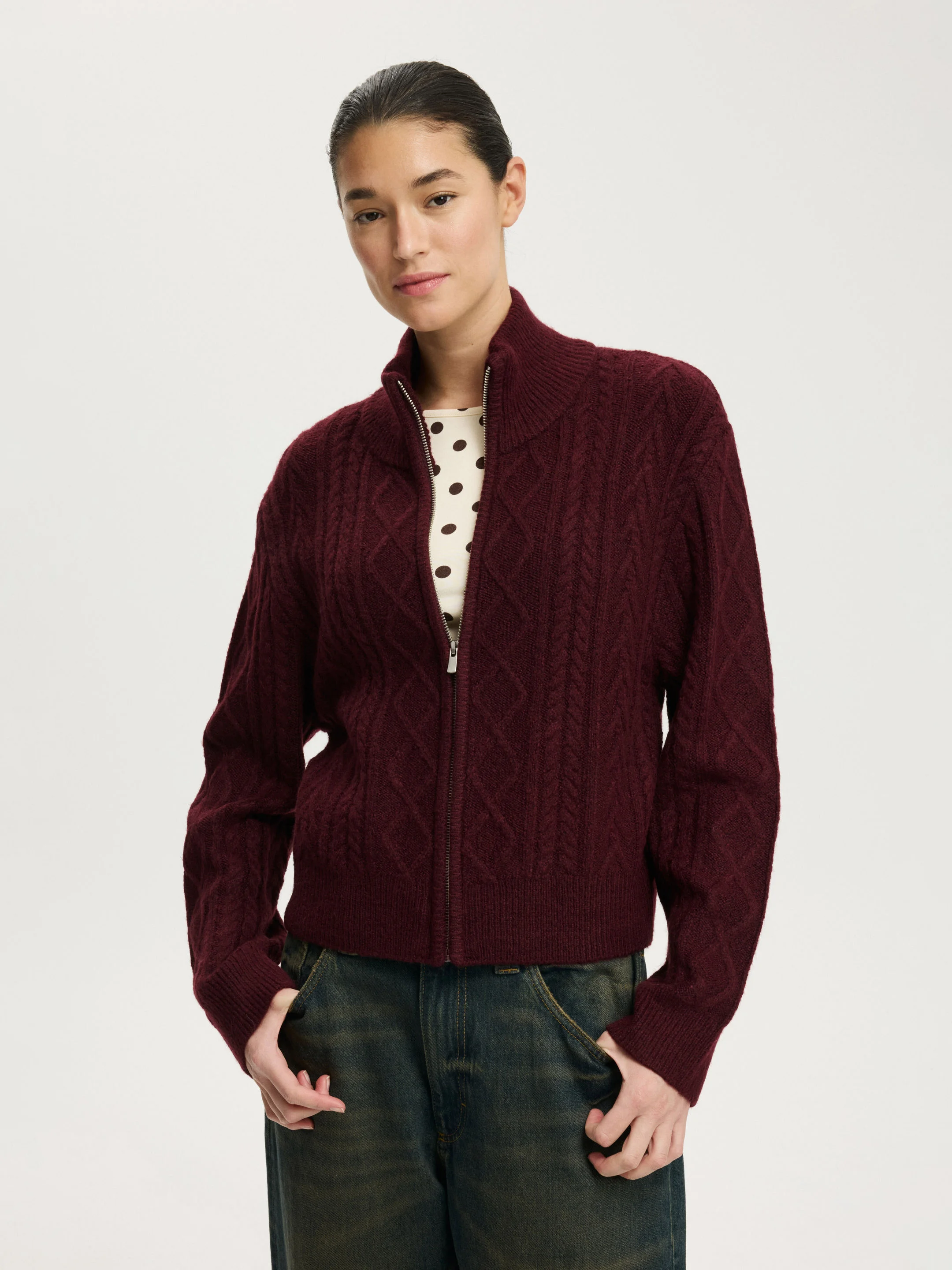 COTTON ON Áo Khoác Len Bomber Nữ-Cable Knit Bomber