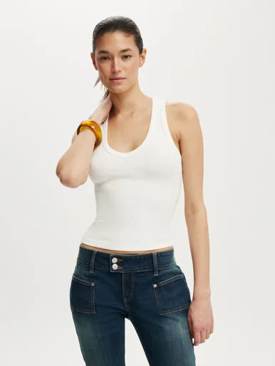 COTTON ON Áo Thun Cộc Tay Nữ - Diamante Racer Back