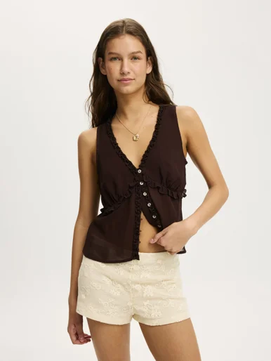 COTTON ON Áo Kiểu Sát Nách Nữ - Chiffon Ruffle Cami