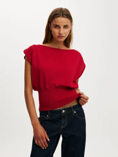 COTTON ON Áo Lệch Vai Nữ - Hazy Short Sleeve Batwing Knit