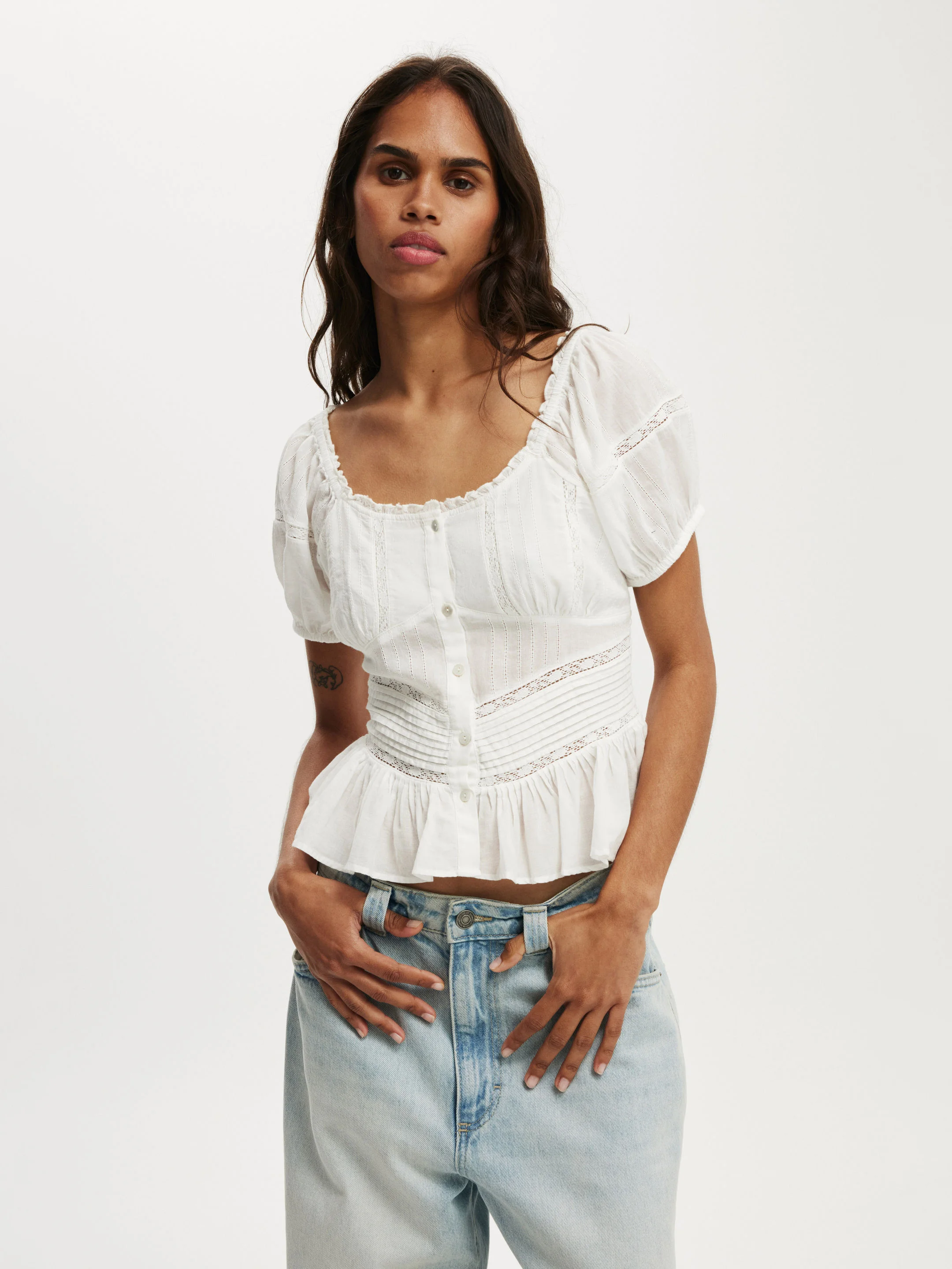 COTTON ON Áo Kiểu Ngắn Tay Nữ-Harper Lace Blouse