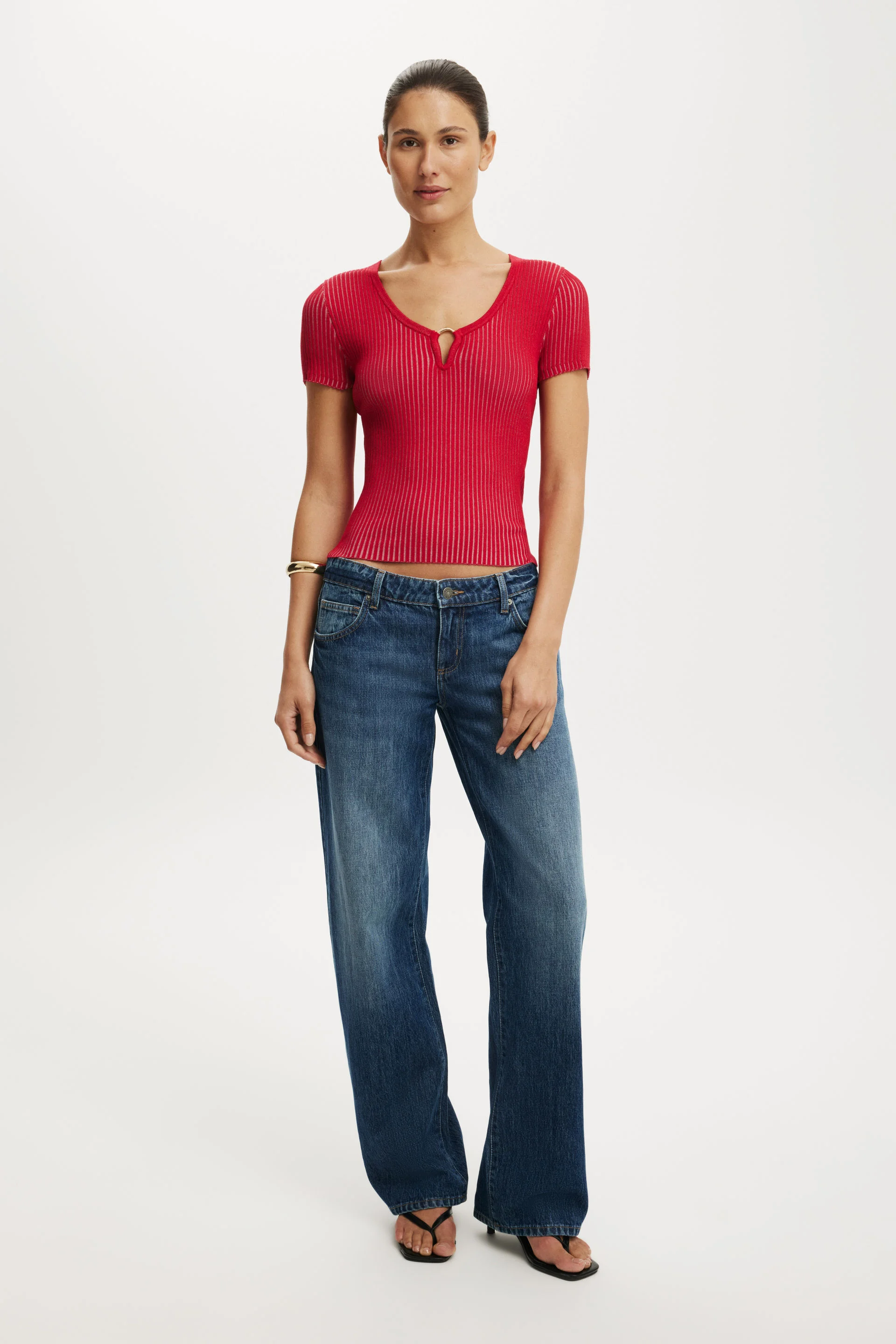 COTTON ON Áo Len Ngắn Tay Nữ - Two Tone Rib Keyhole Ss Knit