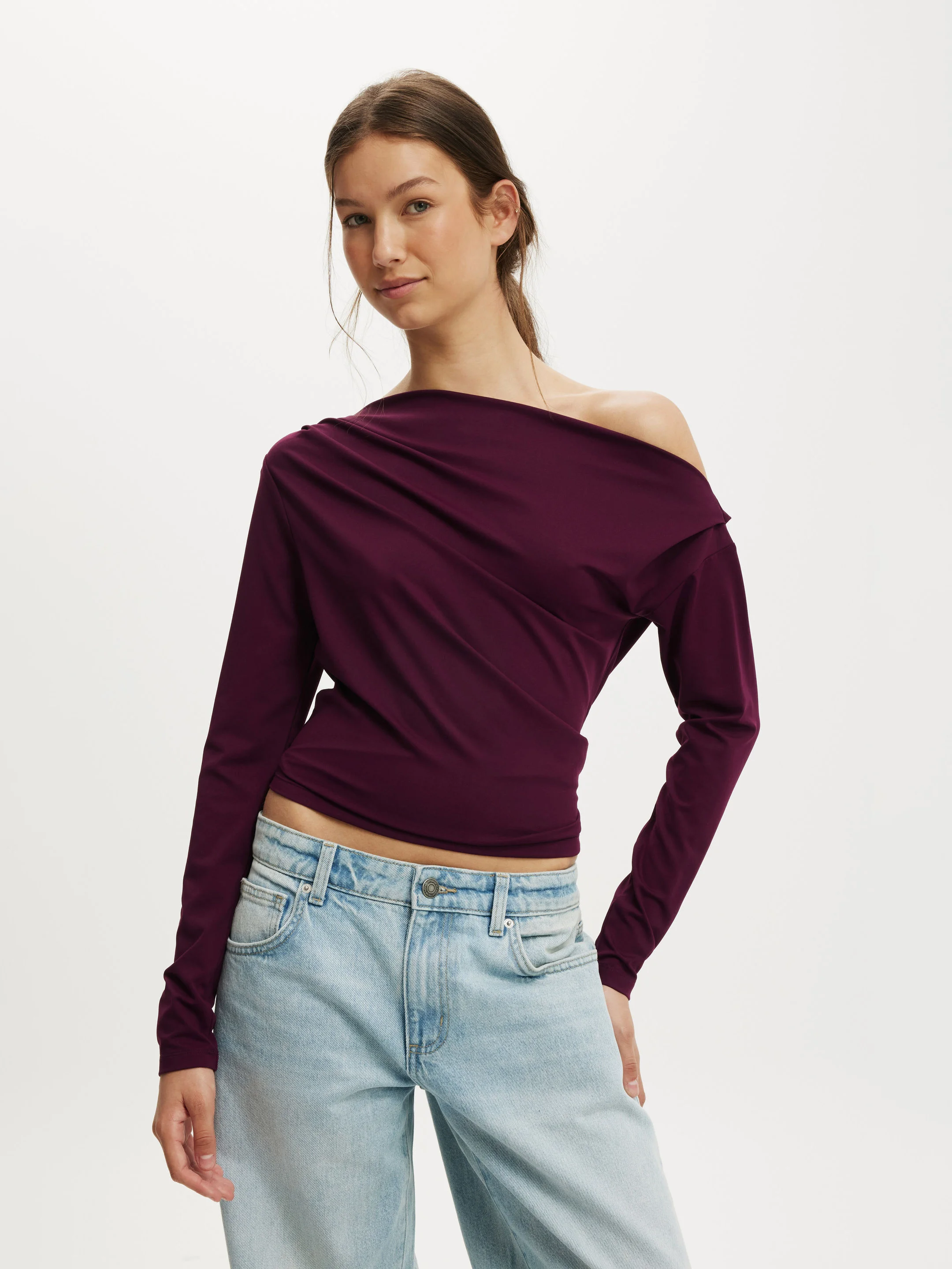 COTTON ON Áo Thun Lệch Vai Nữ-Georgie Off Shoulder Long Slee