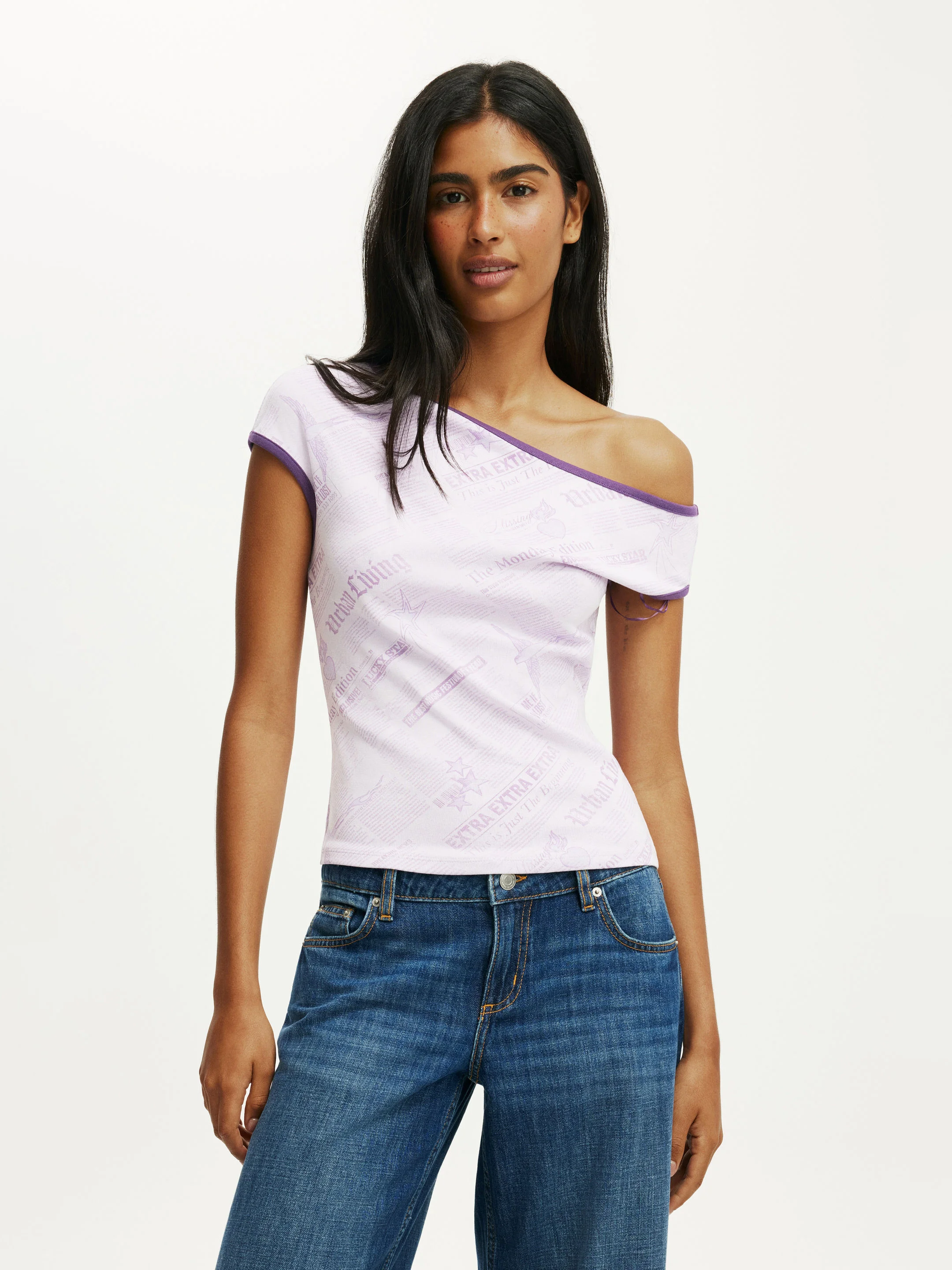 COTTON ON Áo Thun Lệch Vai Nữ-Off Shoulder Graphic Tee