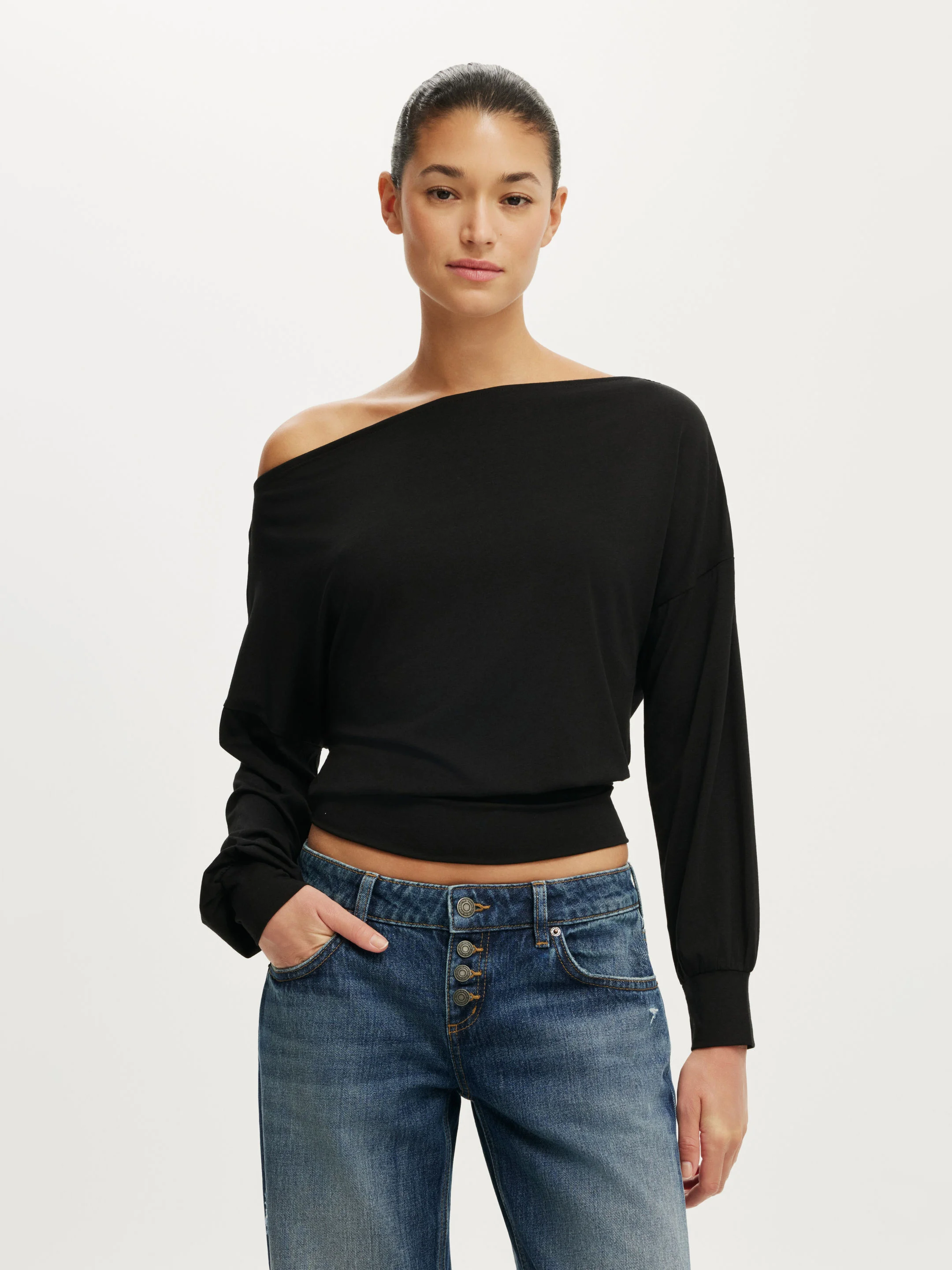 COTTON ON Áo Thun Lệch Vai Nữ - Sage Off Shoulder Long Sleeve