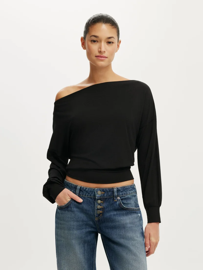 COTTON ON Áo Thun Lệch Vai Nữ - Sage Off Shoulder Long Sleeve