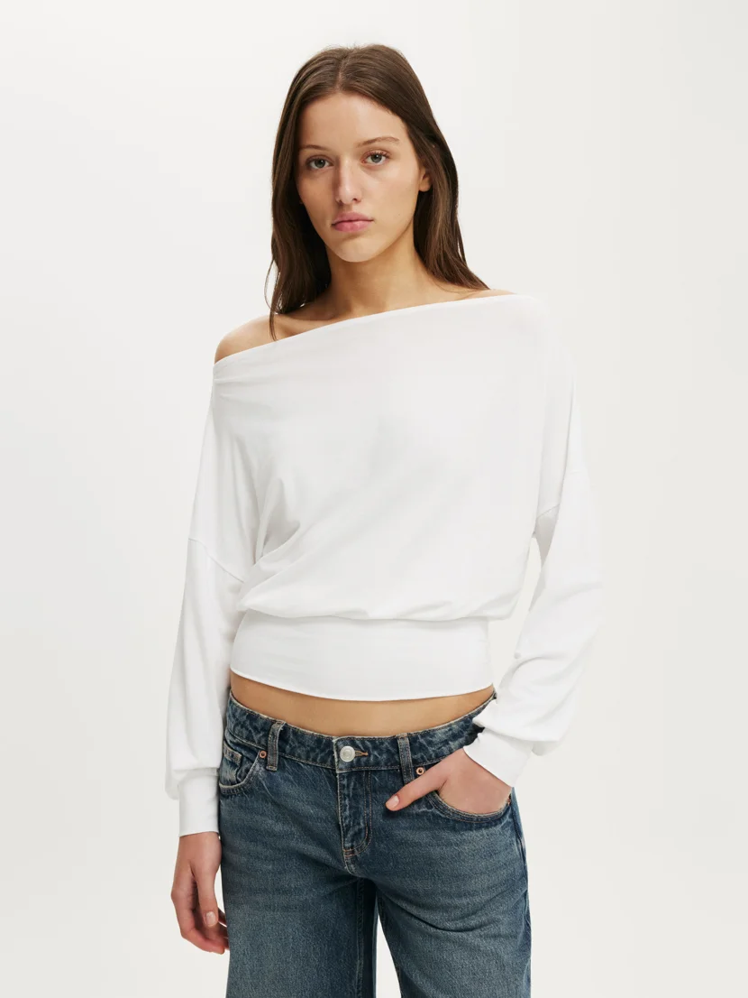 COTTON ON Áo Thun Lệch Vai Nữ - Sage Off Shoulder Long Sleeve