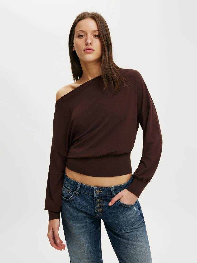 COTTON ON Áo Thun Lệch Vai Nữ - Sage Off Shoulder Long Sleeve