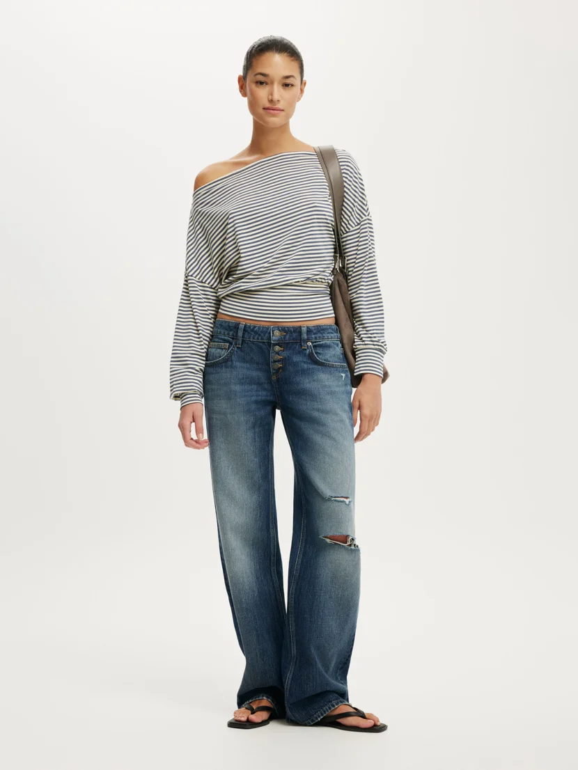 COTTON ON Áo Thun Lệch Vai Nữ - Sage Off Shoulder Long Sleeve