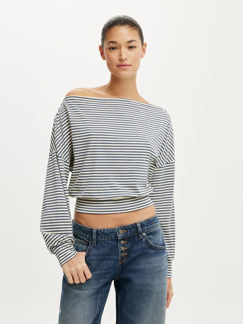 COTTON ON Áo Thun Lệch Vai Nữ - Sage Off Shoulder Long Sleeve