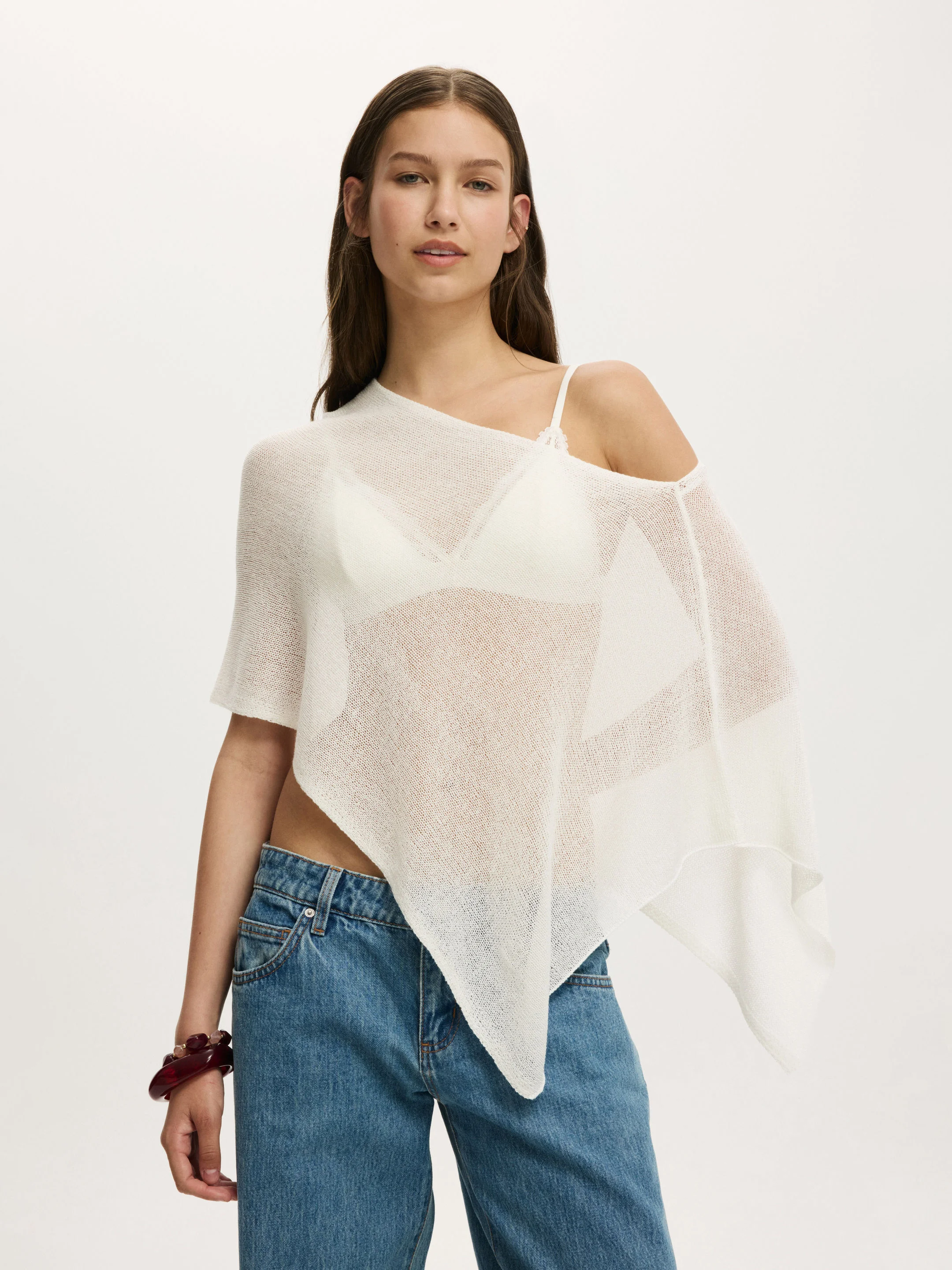 COTTON ON Áo Len Ngắn Tay Nữ - Sheer Knit Poncho