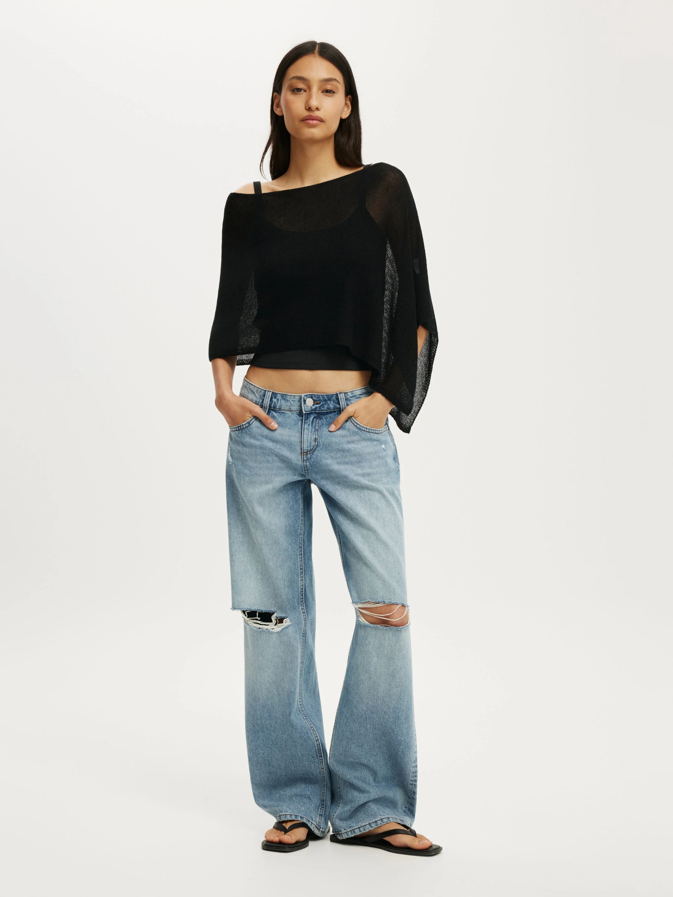 COTTON ON Áo Len Ngắn Tay Nữ - Sheer Knit Poncho