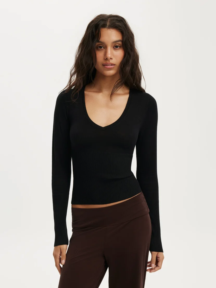 COTTON ON Áo Len Cổ V Dài Tay Nữ - Close Knit V-Neck Top