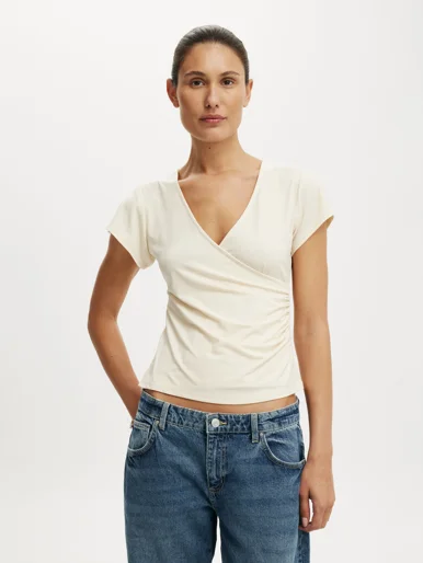 COTTON ON Áo Kiểu Ngắn Tay Nữ - Marlo Wrap Short Sleeve