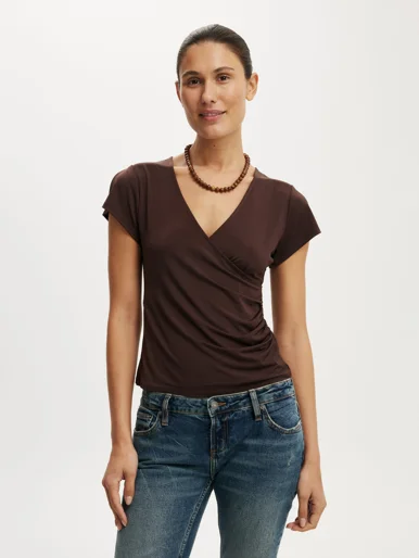 COTTON ON Áo Kiểu Ngắn Tay Nữ - Marlo Wrap Short Sleeve