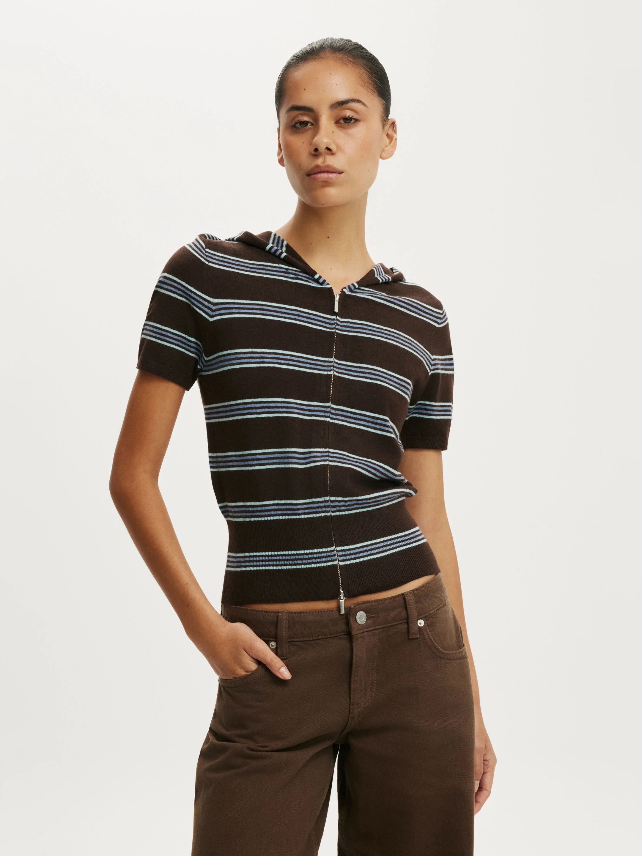 COTTON ON Áo Len Ngắn Tay Nữ - Cap Slv Sara Hooded Zip Knit