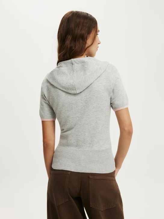 COTTON ON Áo Len Ngắn Tay Nữ - Cap Slv Sara Hooded Zip Knit