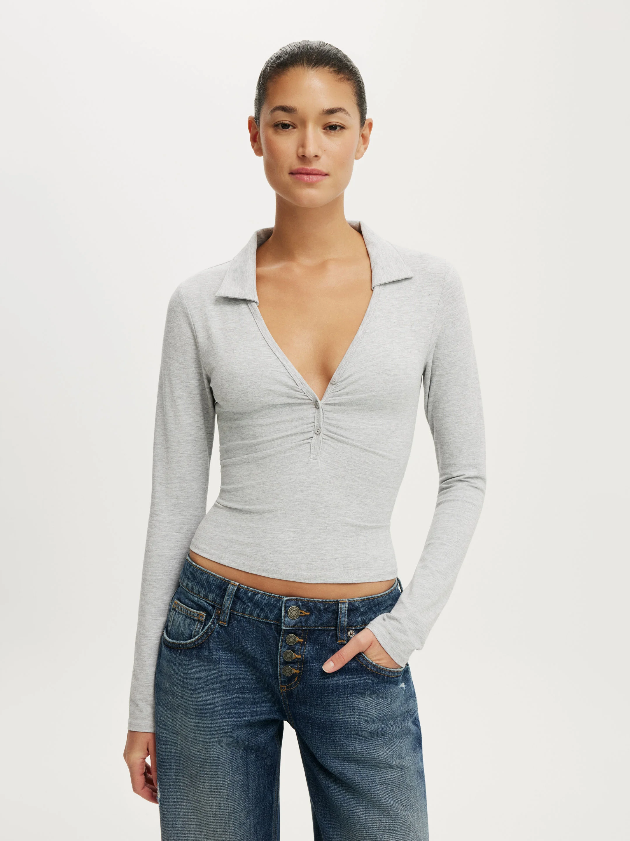 COTTON ON Áo Thun Dài Tay Nữ - Henley Long Sleeve Polo