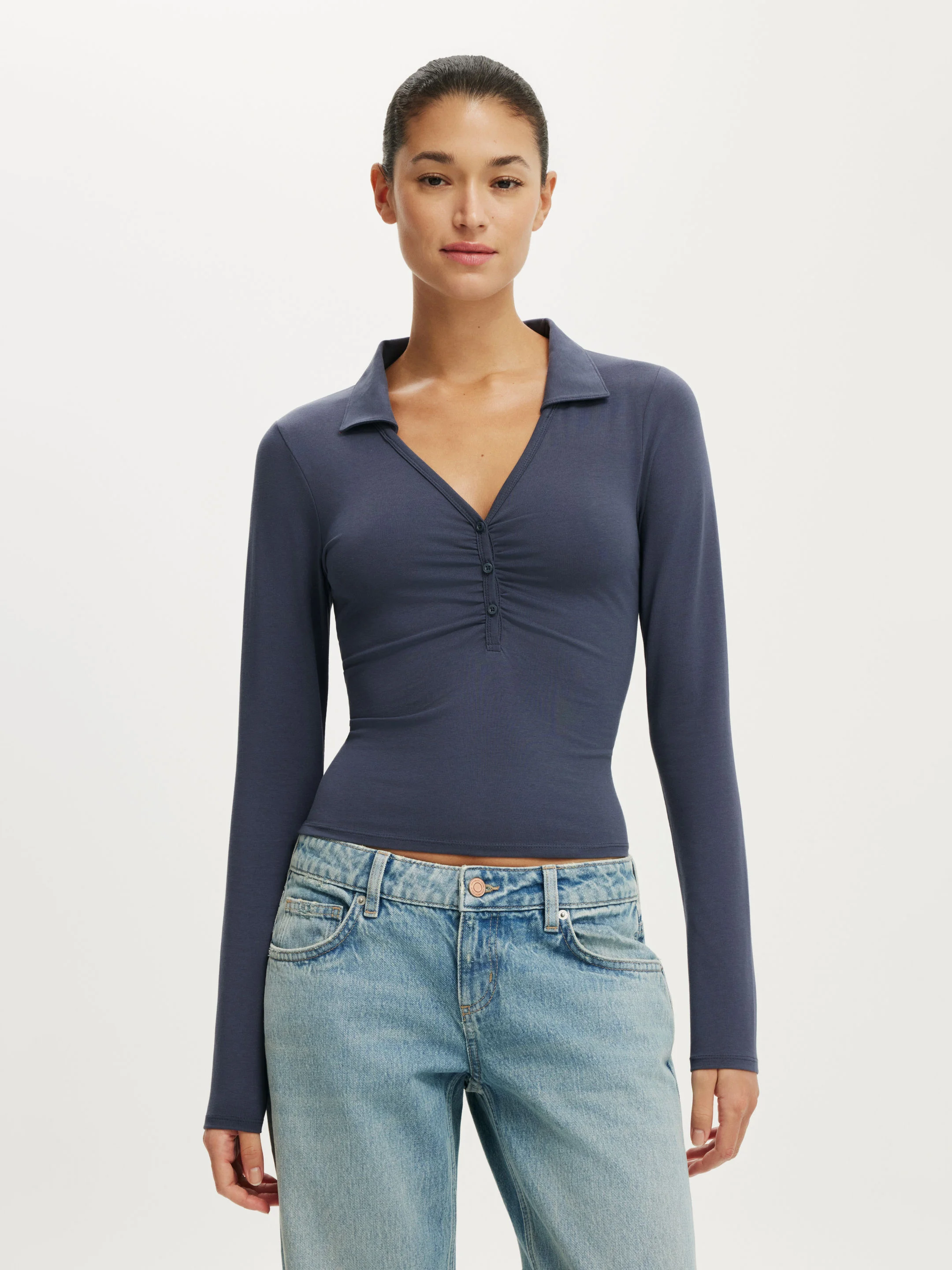 COTTON ON Áo Thun Dài Tay Nữ - Henley Long Sleeve Polo