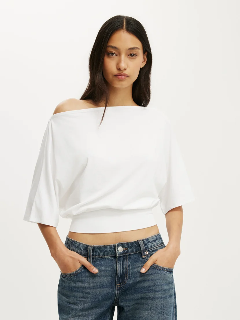 COTTON ON Áo Thun Lệch Vai Nữ - Sage Off Shoulder Short Sleeve