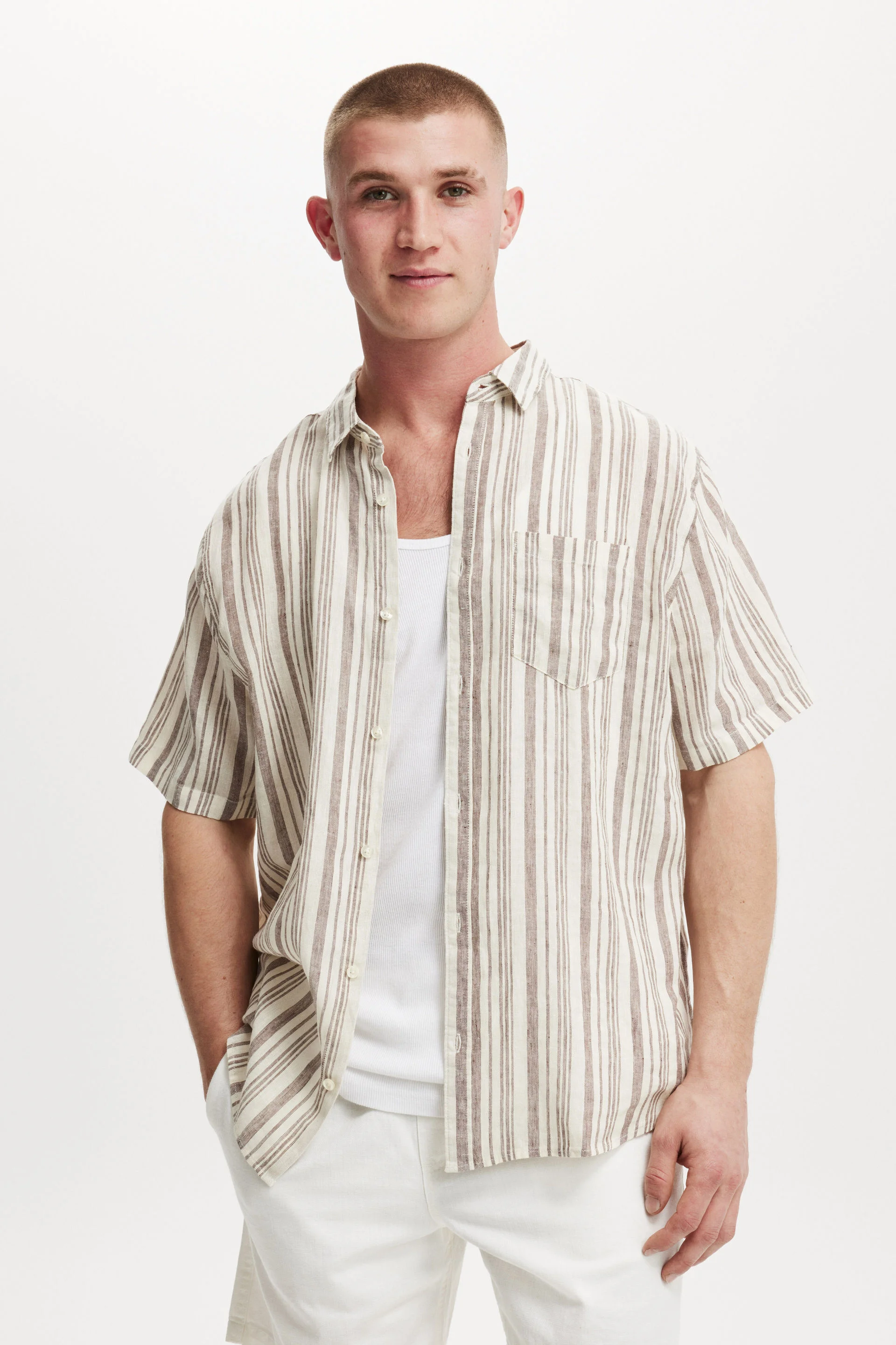 COTTON ON Áo Sơ Mi Ngắn Tay Nam-Linen Short Sleeve Shirt