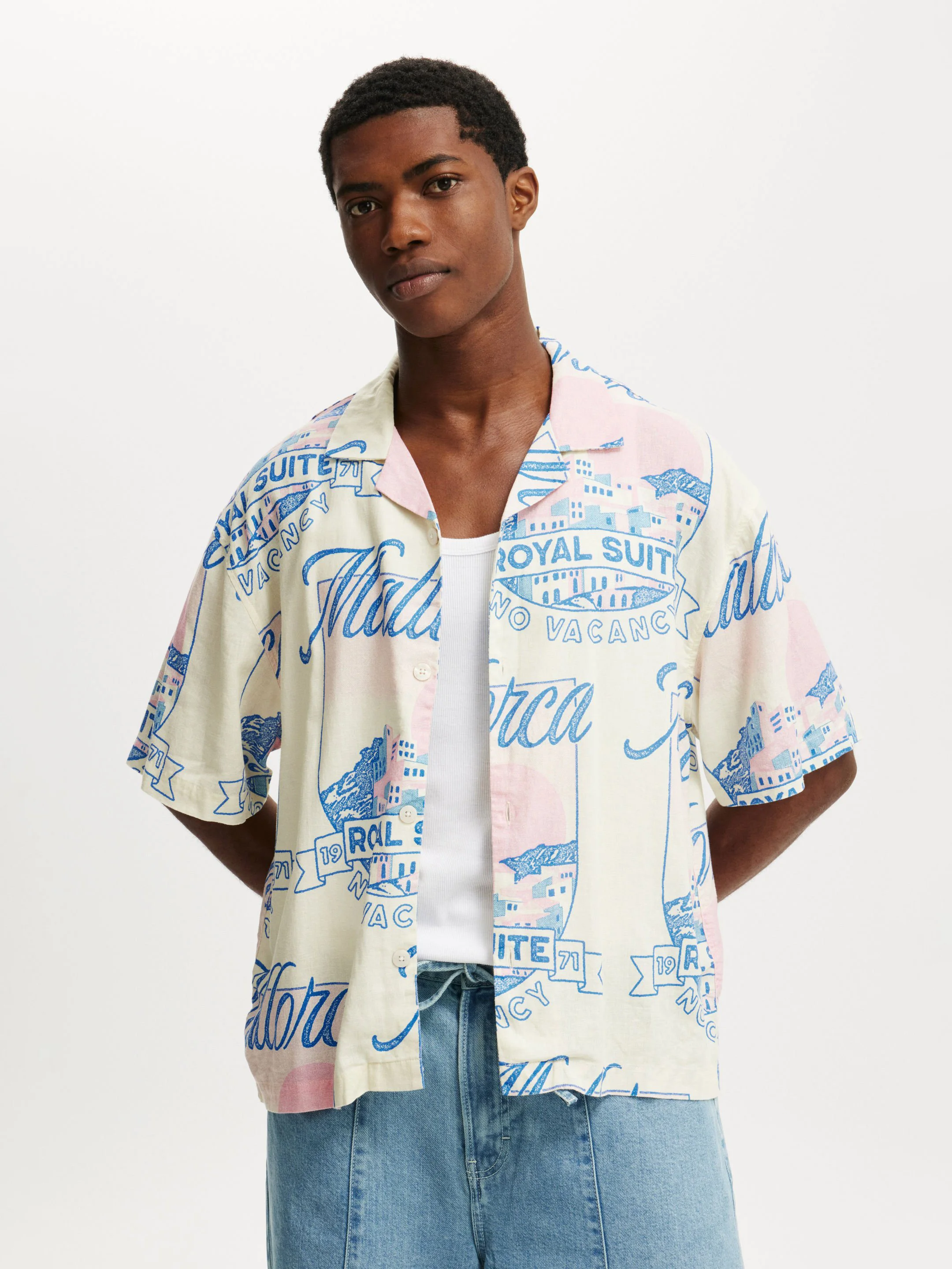 COTTON ON Áo Sơ Mi Ngắn Tay Nam-Cabana Short Sleeve Shirt