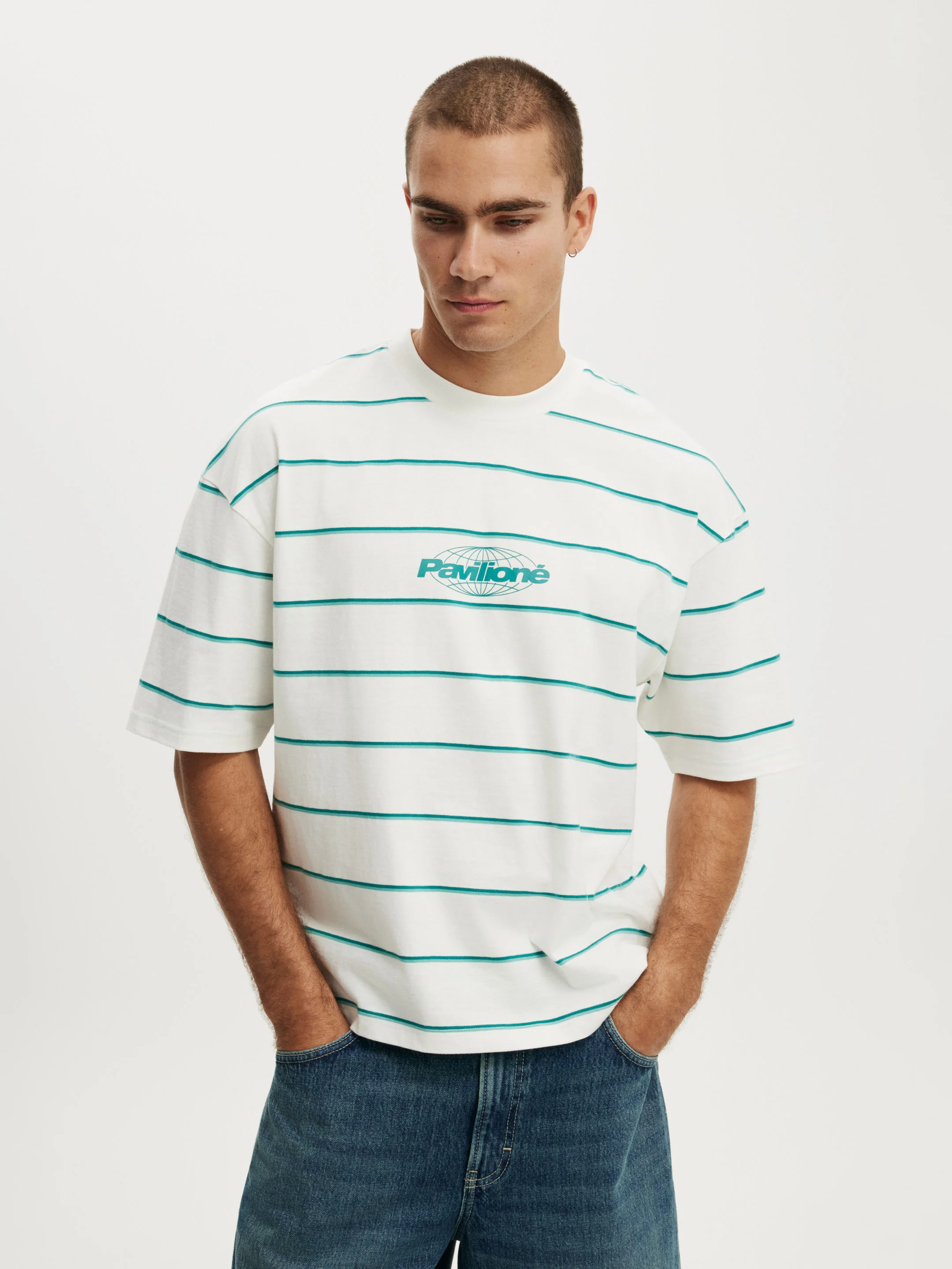 VINTAGE WHITE / TEAL POP OPEN STRIPE