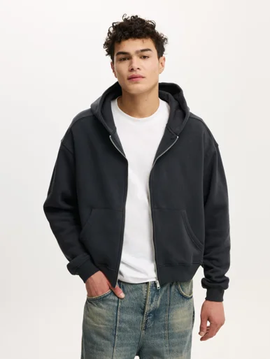 COTTON ON Áo Khoác Dài Tay Nam-Cropped Zip Up Hoodie