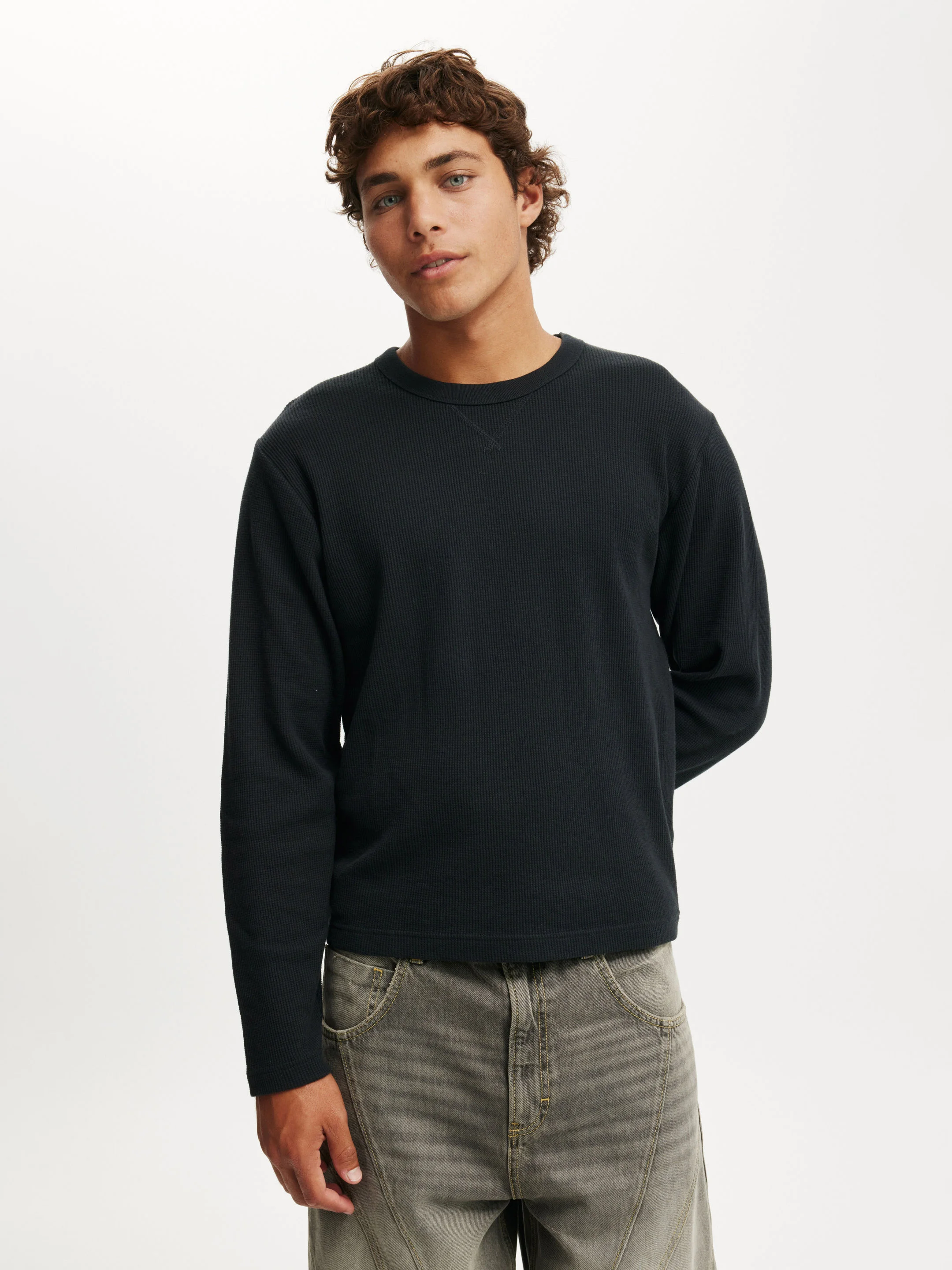 COTTON ON Áo Thun Dài Tay Nam - Cropped Fit Textured Long Slee