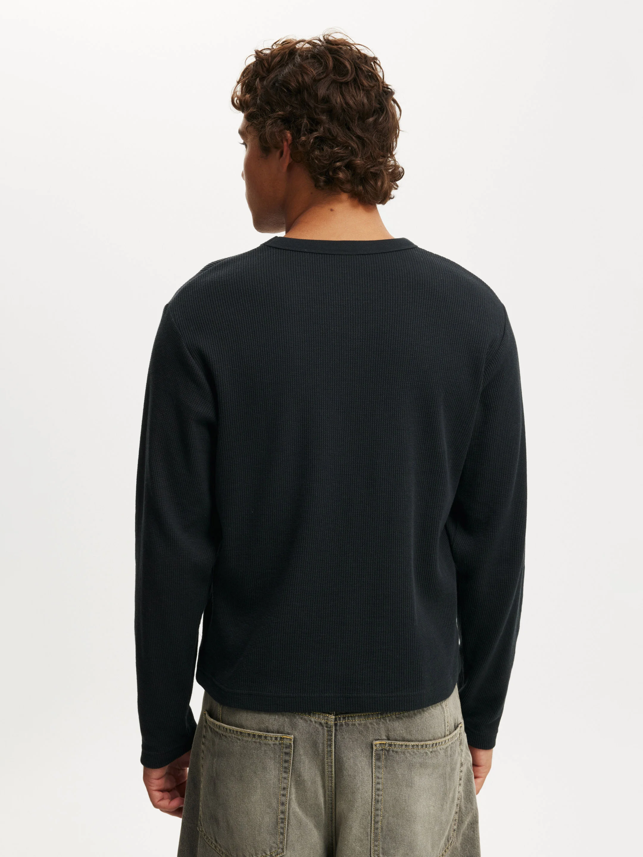 COTTON ON Áo Thun Dài Tay Nam - Cropped Fit Textured Long Slee