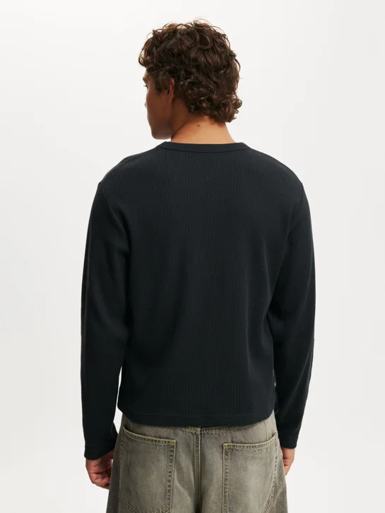 COTTON ON Áo Thun Dài Tay Nam - Cropped Fit Textured Long Slee