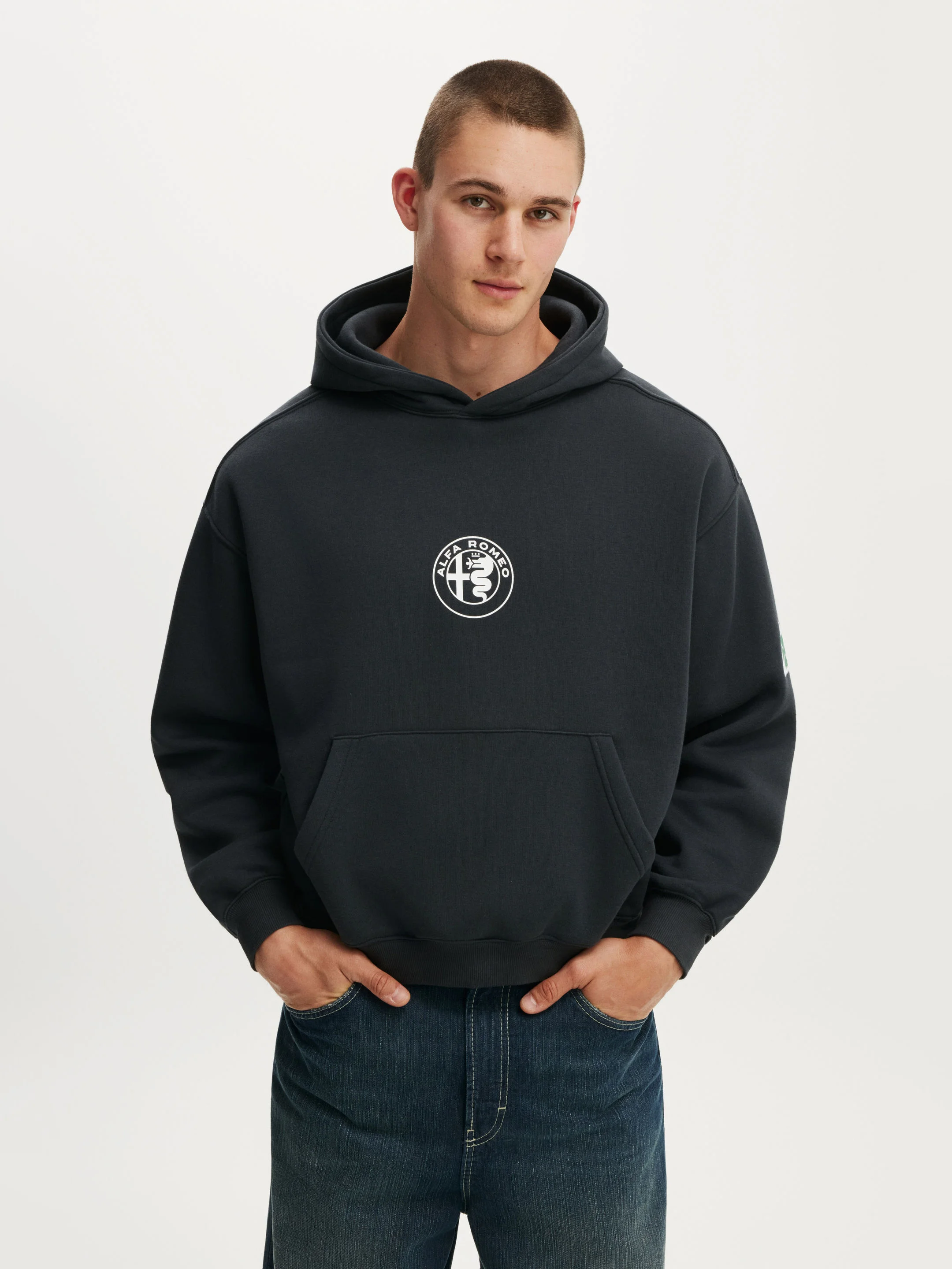 COTTON ON Áo Chui Đầu Dài Tay Nam-Box Fit Alfa Romeo Hoodie